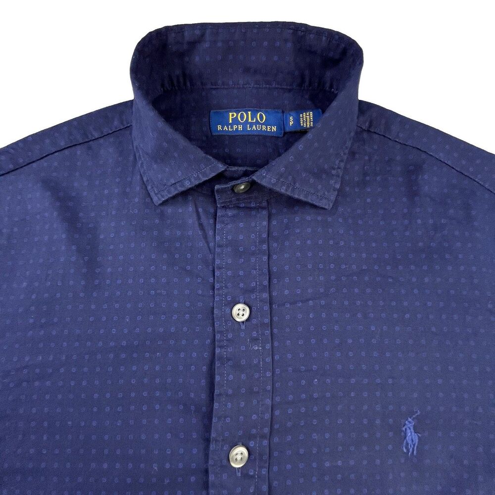 Polo Ralph Lauren Shirt Mens Small Navy Blue Polka Dot Button Up Preppy Casual